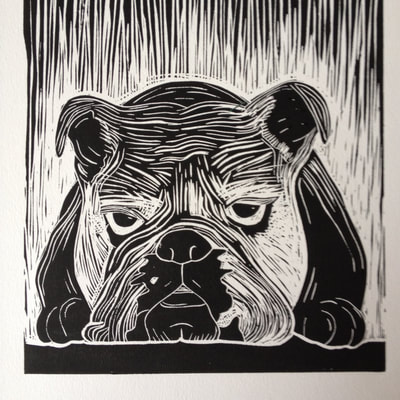 linocut print bulldog