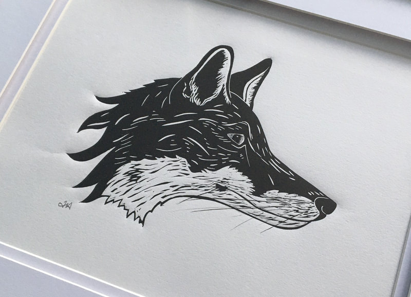 fox linocut print