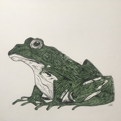 Frog linocut print