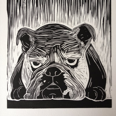 bulldog linocut print

